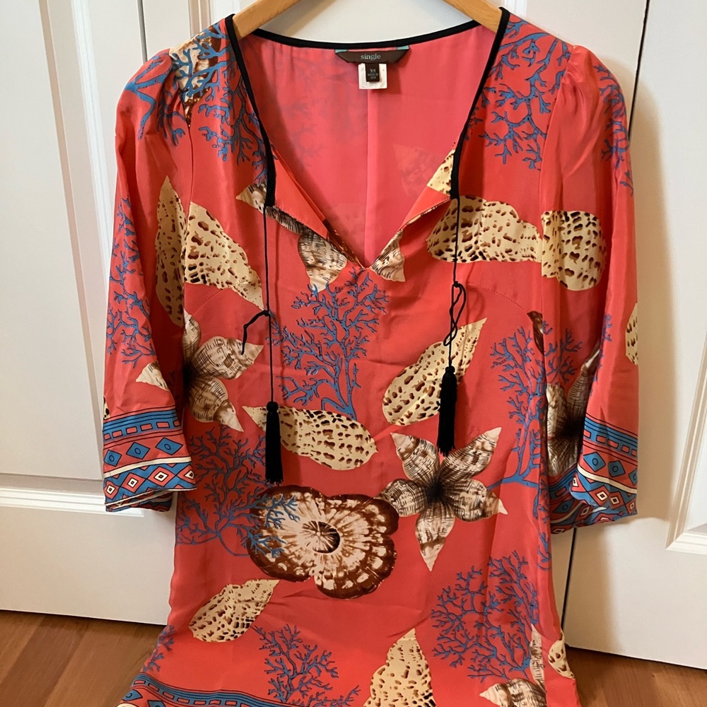 Coral Patterned Women's Silk Short Dress